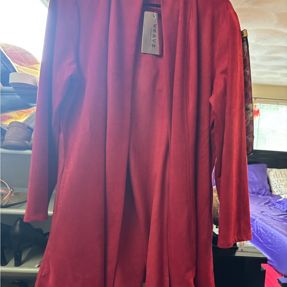 Weavz Scarlet Open Front Suede Cardigan